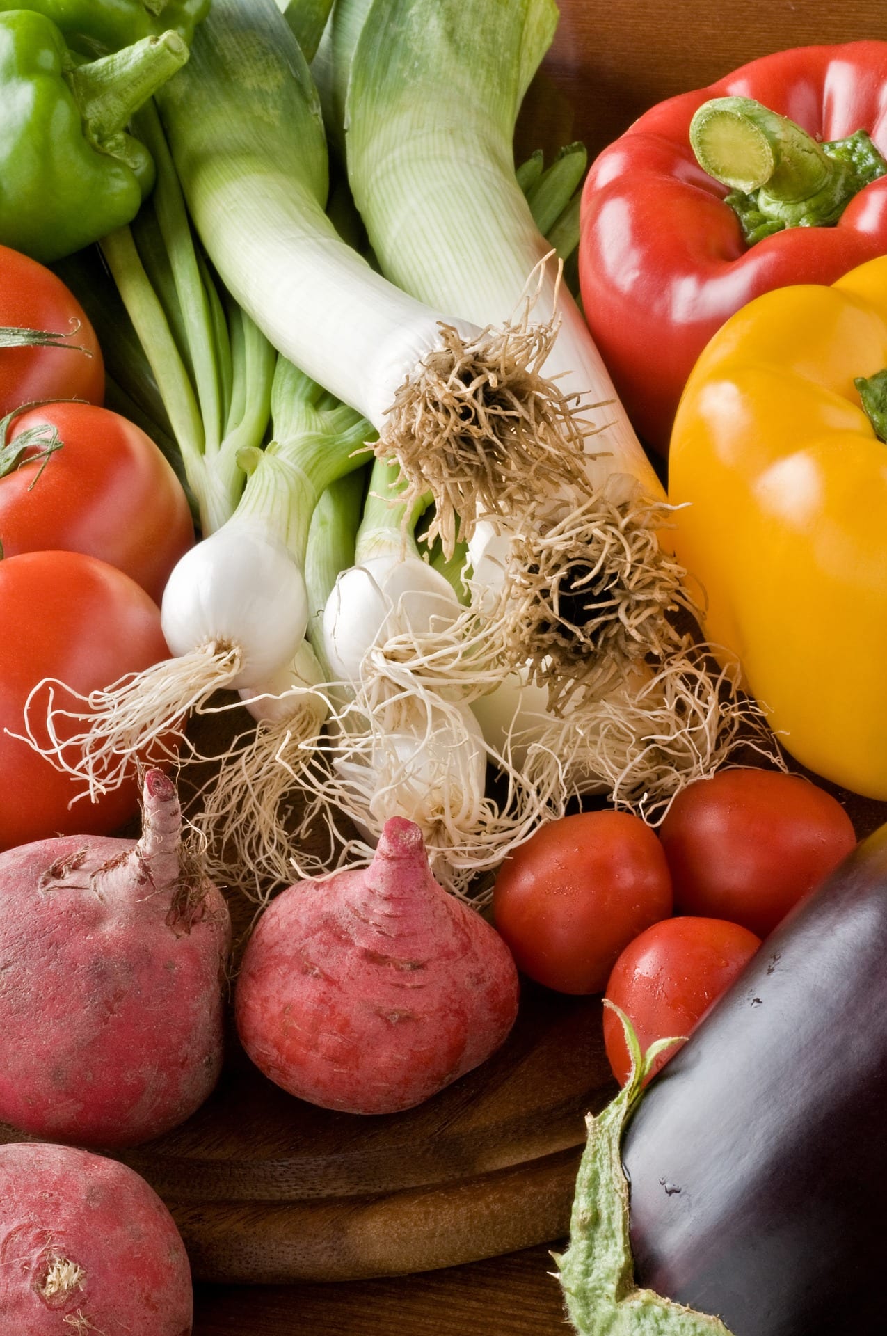 Photo of onions, beets, tomatoes, peppers and eggplant