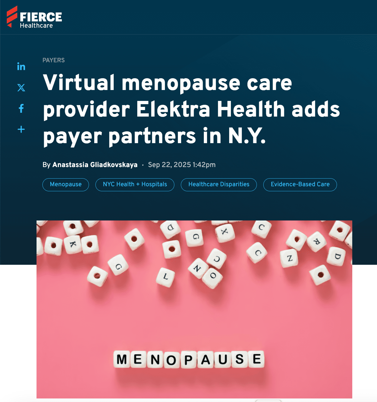 Virtual menopause care provider Elektra adds payer partners in NY